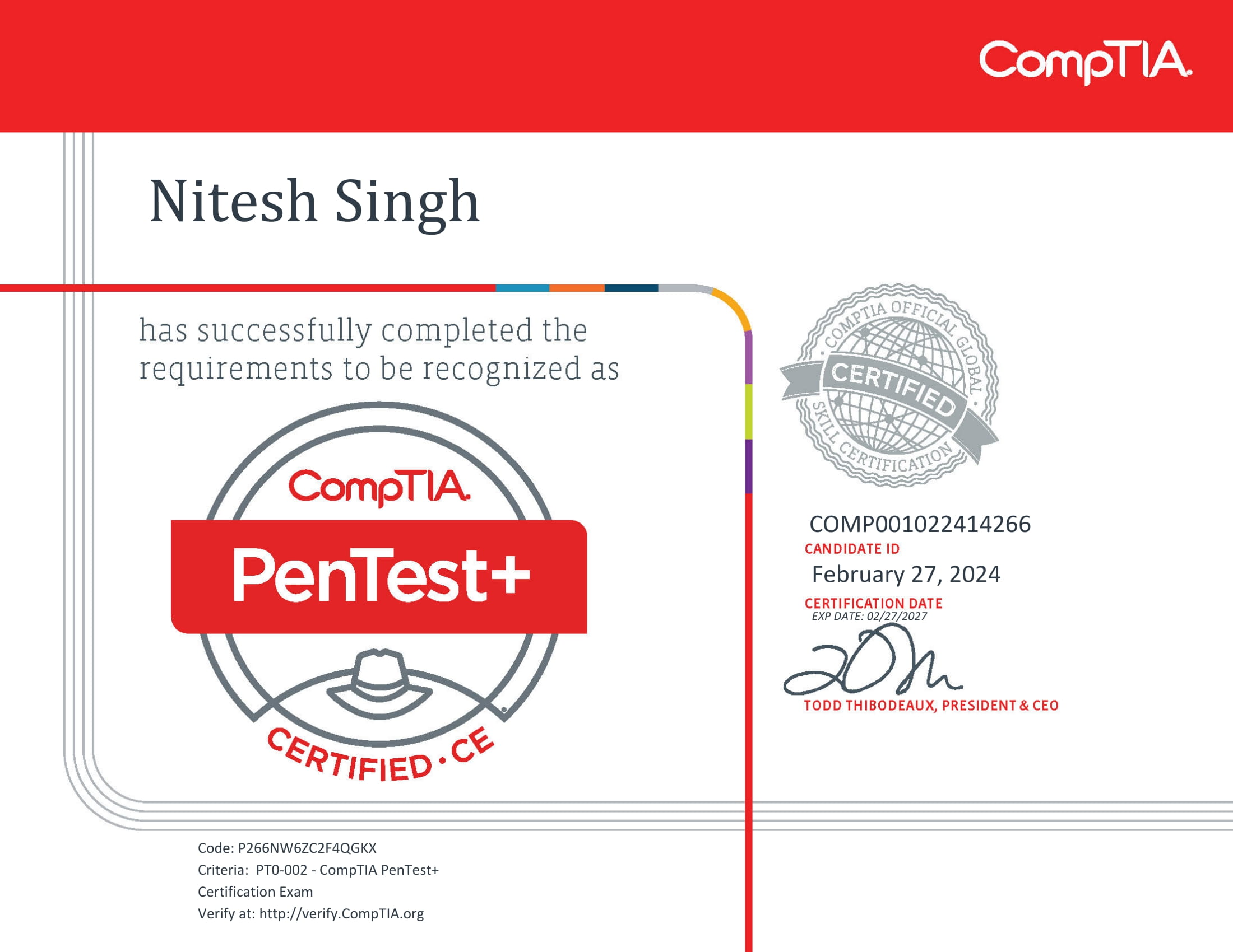 Nitesh Singh 8 Comptia Pentest+ Ce
