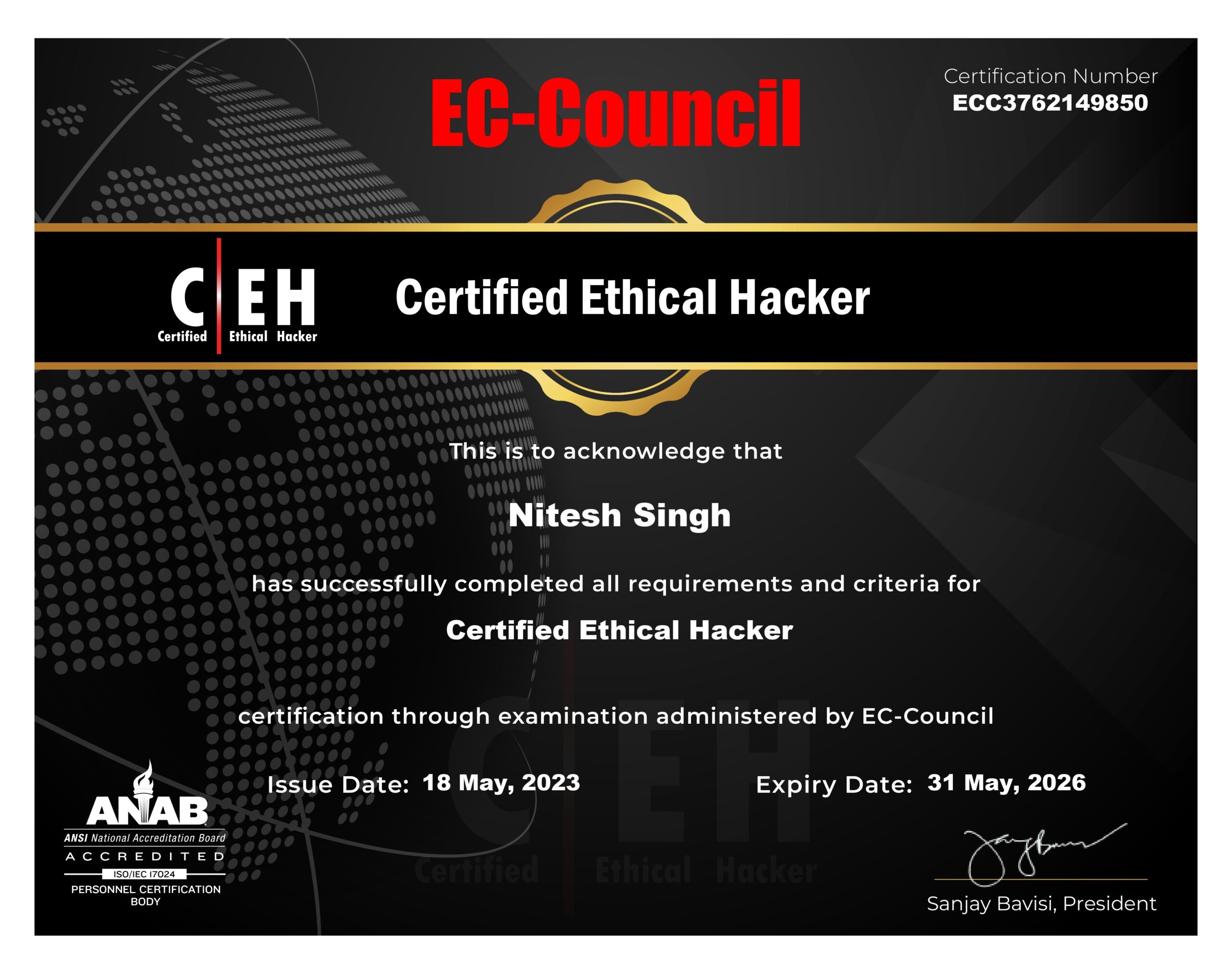 Nitesh Singh 5 Ec-Council Certified Ethical Hacker